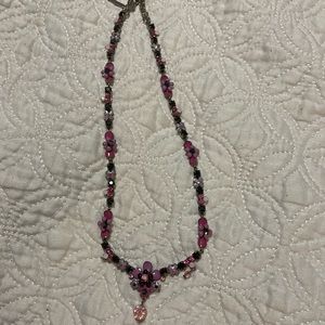 Pink and black adjustable necklace with crystals